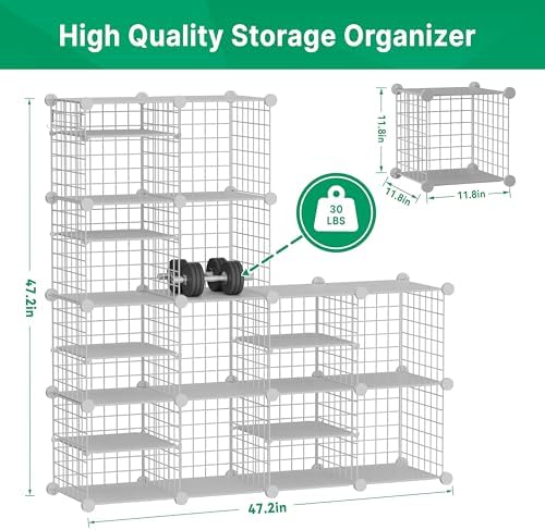 Wire Cube Storage Organizer, 12 Cubes Converted into 14 Cubes, Sturdy Metal Grids Storage Shelf Closet Shelving Units and Storage, Shelves for Bedroom LIvingroom Office - Image 4