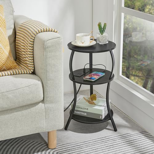 YEAKOO Small Side Table with Charging Station,3-Tier Round end Table - Image 6