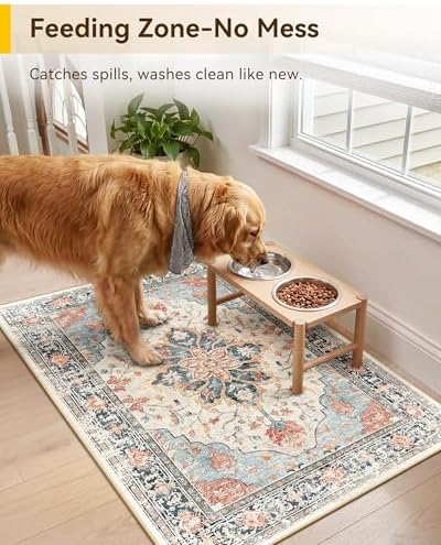 RELEANY Washable Area Rug, Small 2'x3', Beige/Blue/Orange - Image 2