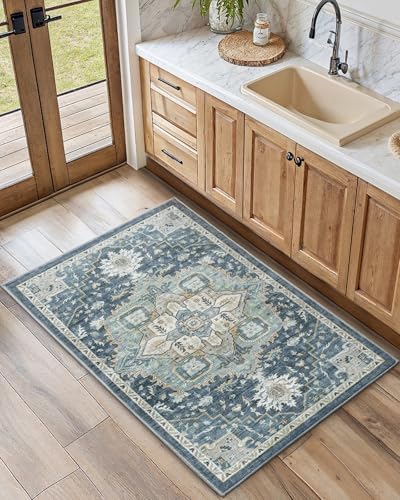 AMADA HOMEFURNISHING 2x4 Washable Area Rug, Low-Profile Entryway Rug with Non-Slip Backing & Durable Edge Binding, Vintage Rug Pattern, Small Rugs for Entryway, Kitchen & Living Room - Image 3