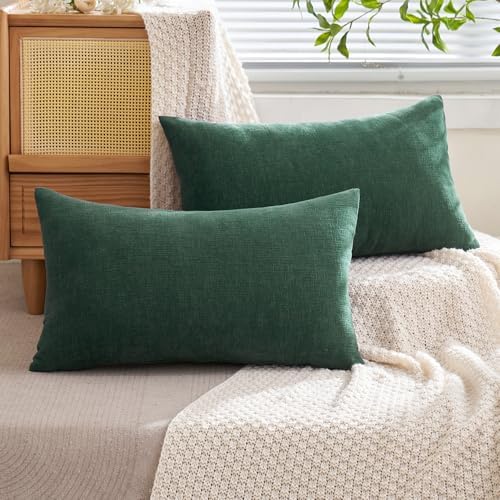 MIULEE Dark Green Chenille Couch Lumbar Throw Pillow Covers, 12x20 - Image 6