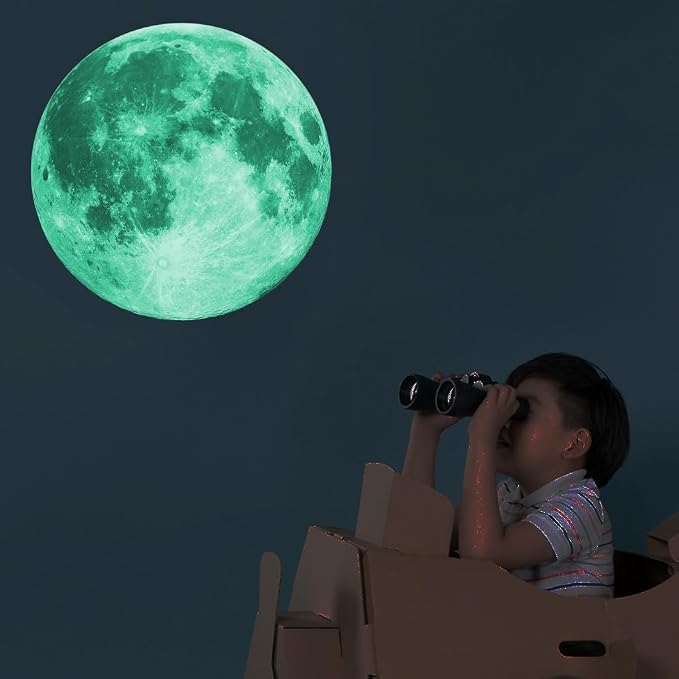 Quanhaigou Glow in The Dark Wall or Ceiling Moon Stickers – Green Luminous Big Moon Wall Stickers DIY Decor for Kid Room by Quanhaigou