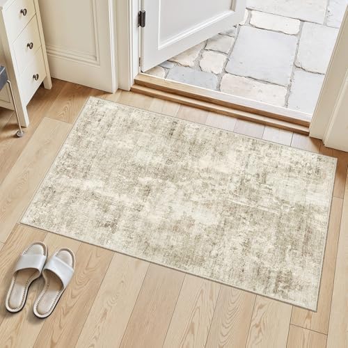Soalmost 2x3 Abstract Washable Rugs for Kitchen, Small Area Rug Beige/Gray by Soalmost
