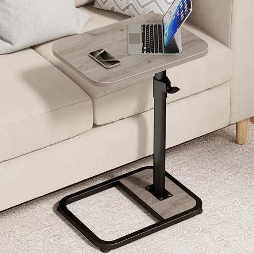 GOYLSER C Shaped End Table for Couch, Height Adjustable Living Room Rotating Couch Tray Tables Sofa Table Tv Trays for Bedroom, Swivel Wooden Side Table for Small Space, Grey by GOYLSER