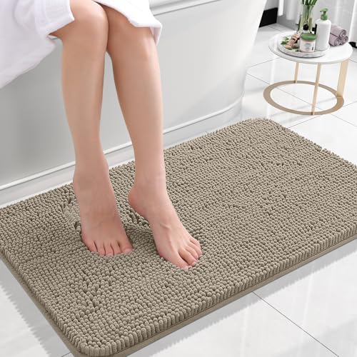 OLANLY Small Bathroom Rugs 24x16, Extra Soft Absorbent Chenille Bath Rugs, Rubber Backing Quick Dry, Machine Washable Bath Mats for Bathroom Floor, Tub and Shower, Home Decor Accessories, Warm Taupe by OLANLY