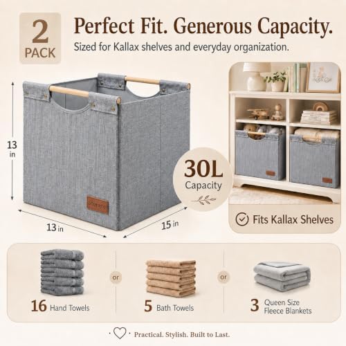 KAKAMAY Fabric Cube Storage Bin, Fits Kallax Shelf 13x15x13 2-Pack Grey - Image 2