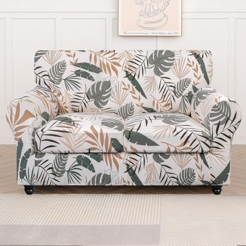 SearchI Stretch Sofa Cover Printed Couch Cover, Floral Pattern 3 Pieces Loveseat Slipcover with 2 Separate Cushion Cover, Washable Furniture Protector for Living Room(Loveseat, Botanical Palm) - Image 5