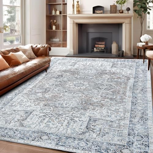 Hanples 6x9 Area Rugs for Living Room, Washable Rug Vintage Floral, Blue by Hanples