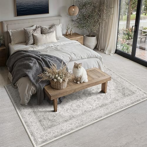 6x9 Grey Washable Area Rug Non Slip Vintage Carpet - Image 3