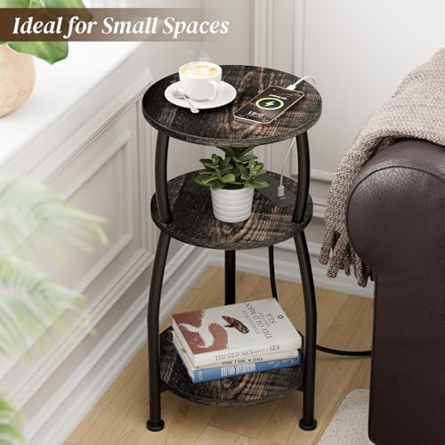 Round Side Table with Charging Station, Small Spaces Nightstand - Image 4