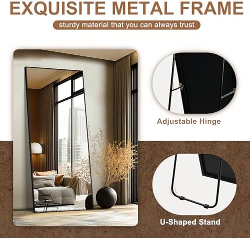 Delma Full Length Mirror with Stand, 75x35 Black Floor Mirror - Image 6