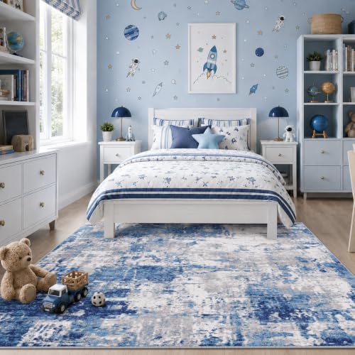 RELEANY Washable 6'x9' Abstract Area Rug for Living Room Blue Gray - Image 2