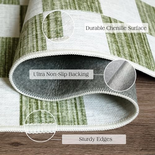 Green White Checkered Entry Rug - 3x5 Non-Slip Indoor Outdoor Rugs - Image 2