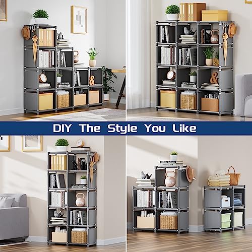 Mavivegue Book Shelf, 12 Cube Storage Organizer, DIY Bookcase, Metal Cube Bookshelf,Tall Book case for Bedroom, Living Room,Office,Closet Storage Organizer, Grey Cubicle Storage Rack - Image 4