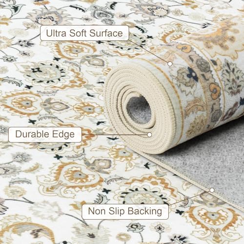 2x3 Area Rugs Living Room: Washable Vintage Rug for Bedroom Beige - Image 7