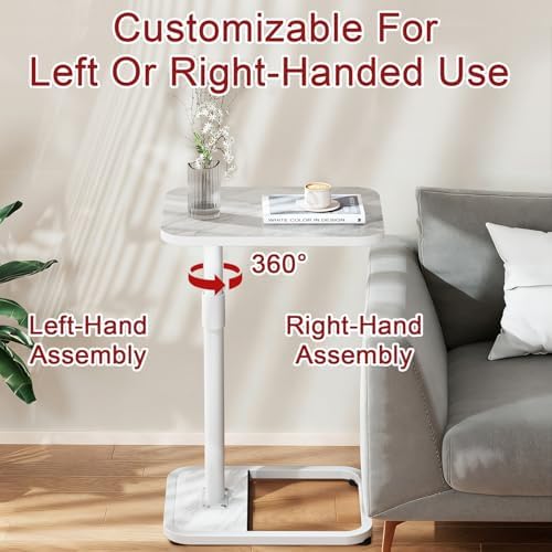 GOYLSER C Shaped Tv Trays Living Room End Table End Stand, White Marble Minimalist Wooden C Table for Sofa, Height Adjustable Tv Tray Tables Side Table for Dinner Eating - Image 4