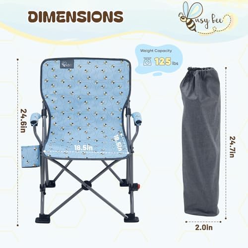 Busy Bee Oversized Kids Camping Chair with Cup Holder, High Back Toddler Chair Kids Folding Chair, Perfect for Beach & Outdoor, Supports 150 Lbs. - Image 3