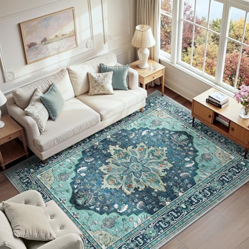 RELEANY Washable Area Rug, 6'x9', Teal by RELEANY