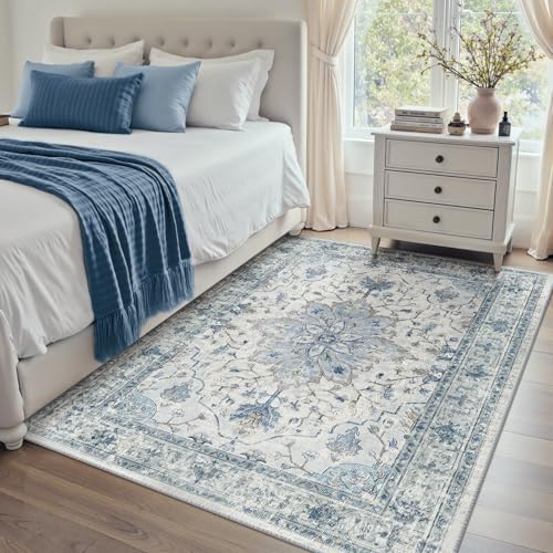 RELEANY Washable Area Rug, 4'x5', Blue/White/Gray - Image 2