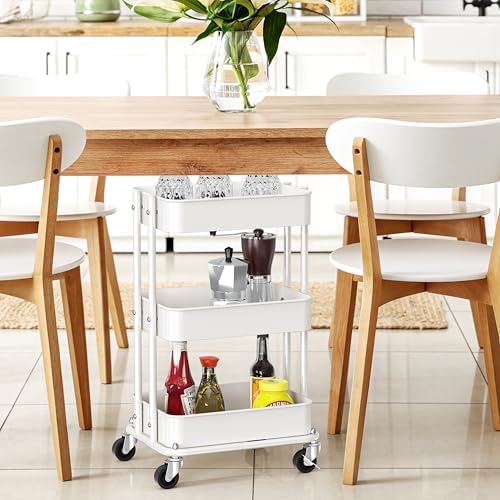 Simple Houseware 3-Tier Utility Cart, Low 24" Height Fits Under Desk, White - Image 6