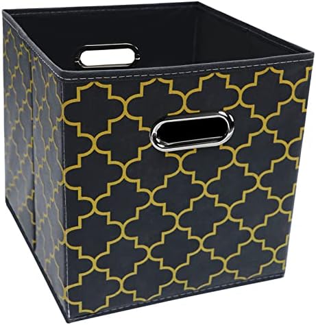 Black Foldable Storage Cubes Bins , Fabric Storage Box Cubes Organizer Baskets with Dual Handles for Home Organizer Grey Gold by HEAYEEG