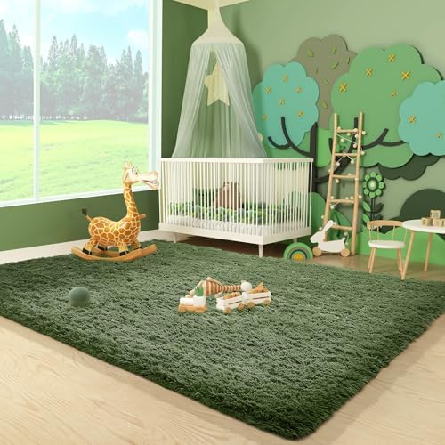 Ophanie Gray Green Grass Area Rugs for Bedroom, 3x5 Shag Fluffy Carpet, Fuzzy Furry Plush Soft Cute Kids Baby Shaggy Bedside Floor Rug for Teen Dorm Home with Over 99 pcs Pile fibers - Image 3