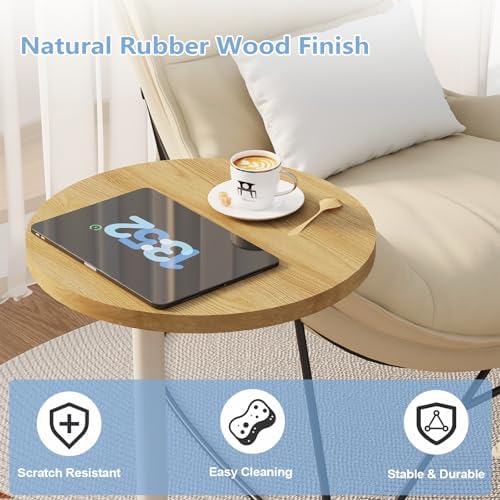 C Shaped Round End Table, Small Side Table for Couch,Tv Trays for Eating,Snack Sofa Tray Table with Metal Leg for Living Room, Bedroom, Bedside,and Office (Rustic Oak) - Image 4