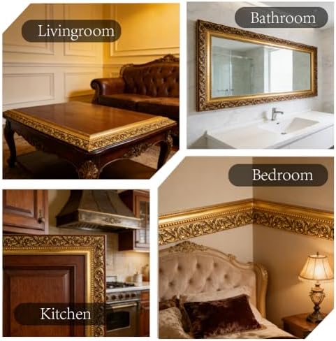 Gold Frame Bulletin Board Border 196.9 x 3.9 Inch Straight Rolled Border Trim Peel and Stick PVC Decorative Molding Stickers for Living Room Bathroom Kitchen Backsplash Home Decoration - Image 7
