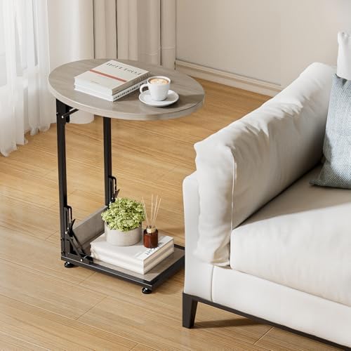 Elbourn Folding Side Table End Couch Tables, C-Shaped TV Stand for Sofa - Image 2