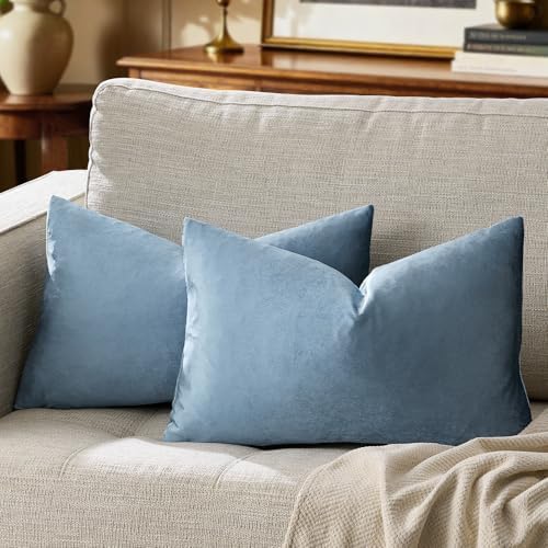 GIGIZAZA Stone Blue Velvet Throw Pillow Covers 12x20 Pack of 2 - Image 6