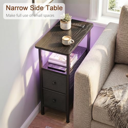 LOAKEKEL Narrow End Table with Charging Station, Small Nightstand - Image 4