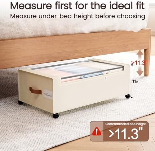 Yecaye 95L Under Bed Storage Containers, Fits 11" Under Bed, 2 Pack, Beige - Image 3