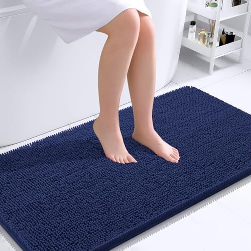 OLANLY Bathroom Runner Rugs 44x24, Soft Absorbent Chenille Bath Rugs, Rubber Backing Quick Dry, Machine Washable Long Bath Mats for Bathroom, Tub and Shower, Home Decor Accessories, Twilight Sapphire by OLANLY