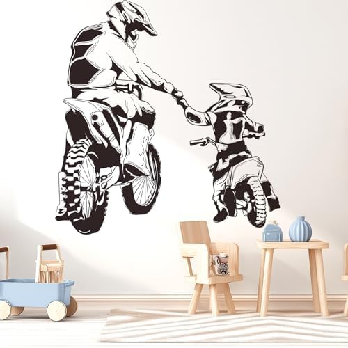 Motocross Wall Decals Peel and Stick, Dad Son Vinly Removable Wall Stickers & Murals, DIY Wall Art Decor for Children’s Baby Boys Girls Bedroom Nursery Classroom Playroom by Kingarch