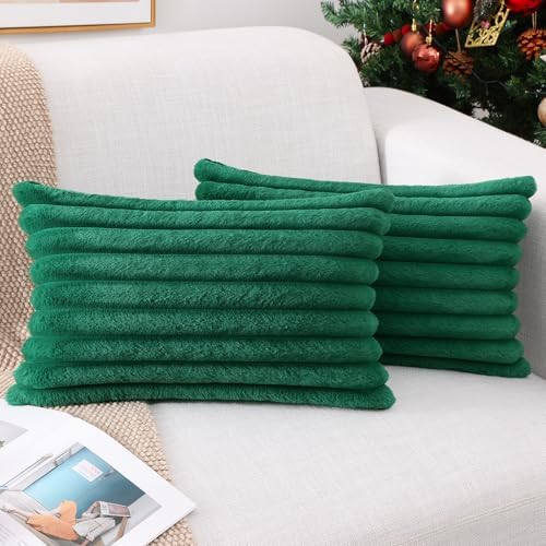 Pallene Faux Fur Throw Pillow Covers 12x20 Set of 2, Christmas Green by PALLENE