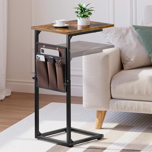 Vagusicc C-Shaped End Table, Small Side Table for Couch, Sofa Table Adjustable Height End Tables Living Room, Bedside Slide Under Couch Table for Sofa, TV Tray Table with Metal Frame for Bedroom,Brown - Image 4