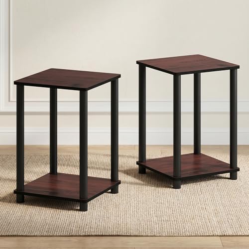 Furinno Turn-N-Tube Toolless 2-Tier Side Table Set of 2, Cherry Oak by Furinno-FitsYourSpaceFitsYourBudget