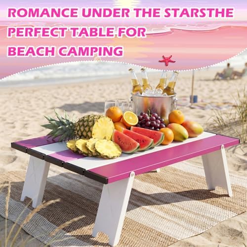 CroBlissful Beach Table Folding Camping Portable Table Striped White Aluminum Side with Carry Bag for Summer Camping Picnics and Outdoor Activities(16x11x5 in,Pink) - Image 3