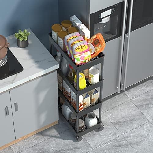Sooyee 4 Tier Wide Storage Cart, Mobile Shelving Unit Organizer, Black - Image 2