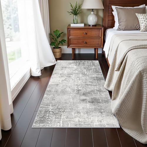 Washable 2x4 Entryway Area Rugs: Non-Slip Abstract Water Resistant Kitchen Rug Durable Doormat Soft Bedroom Carpet Indoor Low Pile Floor Mat for Bathroom Dining Room Hallway Runners(2x4,Light/Grey) - Image 4