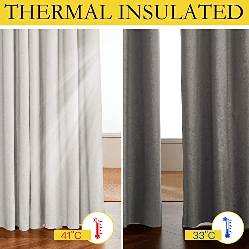 NICETOWN Ivory Vintage Open Linen Weave Flax Thermal Curtains, 100% Blackout Curtains 84 inches Long for Dining Room, Soundproof Window Treatment Drapes for Hall Room, 100" Wide Per Panel - Image 5