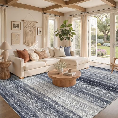 6x8 Area Rugs Living Room: Washable Boho Large Neutral Soft Rug Modern Stain Resistant Moroccan Indoor Non Slip Floor Carpet for Bedroom Nursery Kids Playroom Office Dining Room Dorm- Blue - Image 2