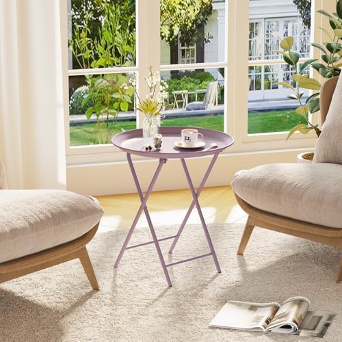 Garden 4 you Folding TV Tray Table, Metal Round Side Table, Purple Dinner Table with Metal Frame, Modern Outdoor Tray Table for Living Room, Bedroom, Patio & Small Spaces, 2 Packs - Image 6