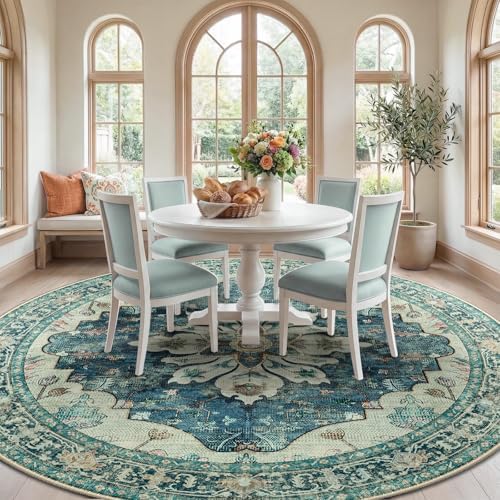RELEANY Washable Area Rug, Round 10ft, Blue/Vintage Dark Blue - Image 3