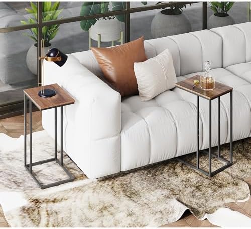WLIVE C Shaped End Tables Set of 2, C Table Side Table for Couch, TV Trays Set of 2, Couch Side Tables that Slide Under, Small Side Table, C Table for Sofa, Living Room, Bedroom, Small Space, Brown - Image 2