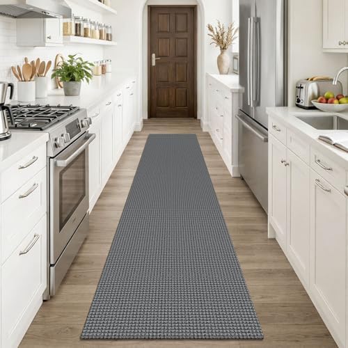 KOZYFLY Runners Rugs for Hallway 2x10, Washable Runner Rug, Woven Non Slip Kitchen Runner, Braided Entryway Rug, Floor Carpet for Entry, Aisle, Hall, Grey/Dark Grey - Image 2