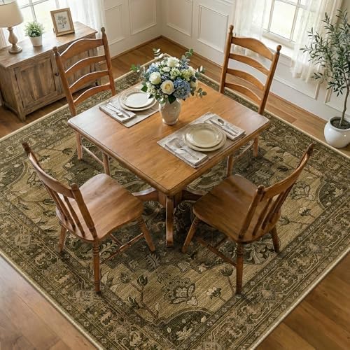 RELEANY Washable Area Rug, Square 7'x7', Brown/Dark Brown by RELEANY