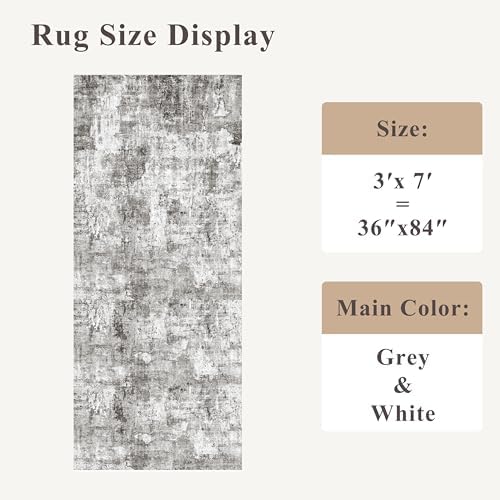 3x7 Washable Non-Slip Kitchen Runner Rug – Modern Abstract Neutral Gray Carpet for Hallway, Entryway, Bedroom, Laundry Room – Low-Pile Thin Wide Floor Runner with Rubber Backing （Grey） - Image 2