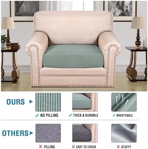 H.VERSAILTEX Super Stretch Individual Seat Cushion Covers Sofa Covers Couch Cushion Covers Slipcover Sets Thick Jacquard Textured Twill Fabric (1 Piece Chair Cushion Cover, Sage) - Image 2