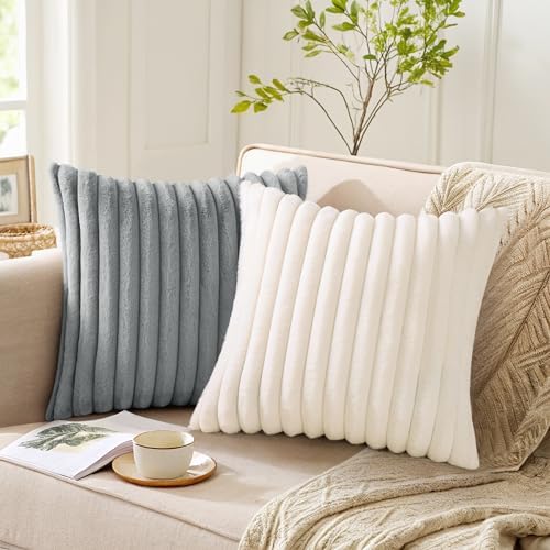 Pallene Faux Fur Decorative Throw Pillow Covers 24x24 Set of 2, Cream White - Image 5
